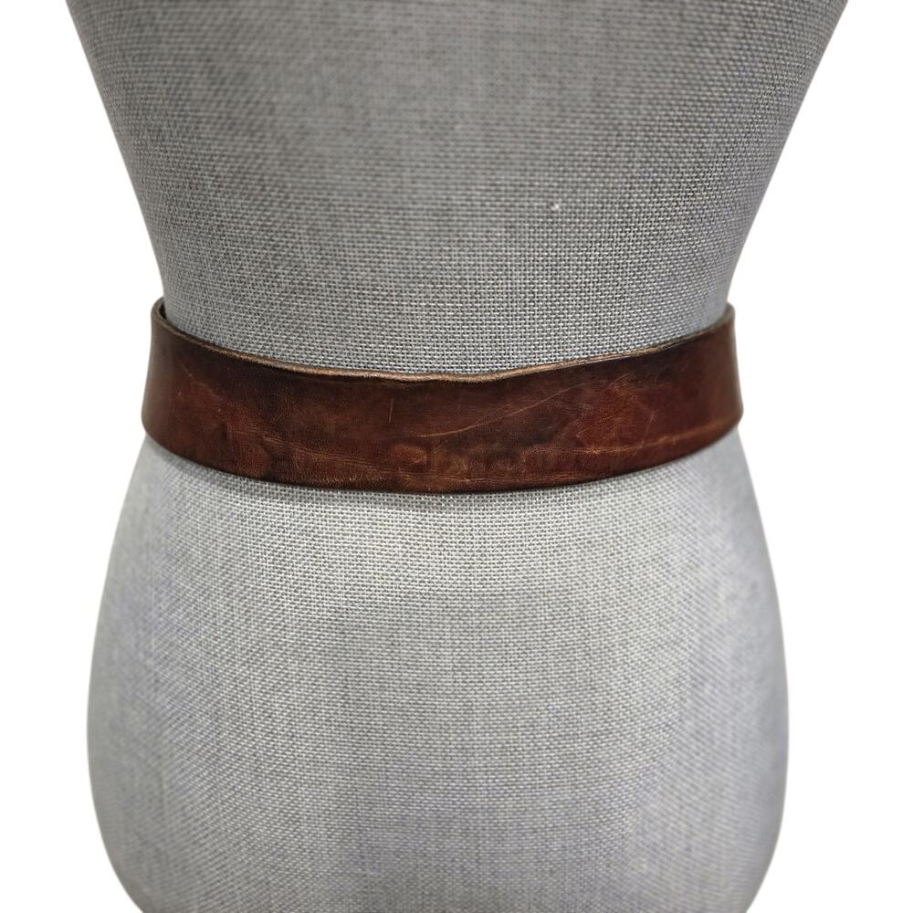 VTG 70s Handcrafted Brown Leather O-Ring Belt Rustic Artsy Distressed Leather S - Picture 9 of 9